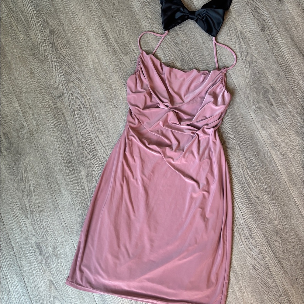 Pink Ruched Wrap Cocktail Dress